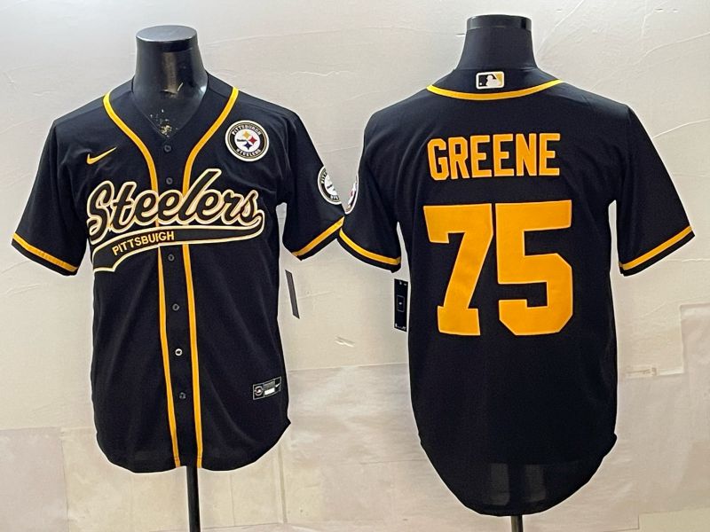 Men 2026 Pittsburgh Steelers #75 Greene Black Joint Name Nike Limited NFL Jersey style 09